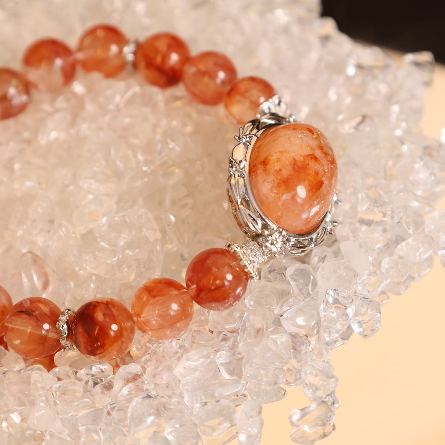 RED HEMATOID QUARTZ BEADED BRACELET,GOOD LUCK AND GOOD FORTUEN