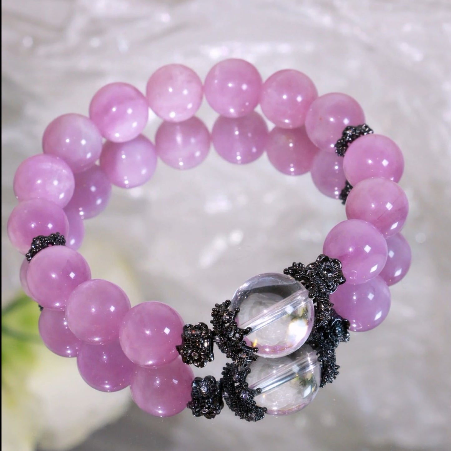 KUNZITE AND CLEAR QUARTZ BEADED BRACELET,HAVE COURAGE AND BE KIND