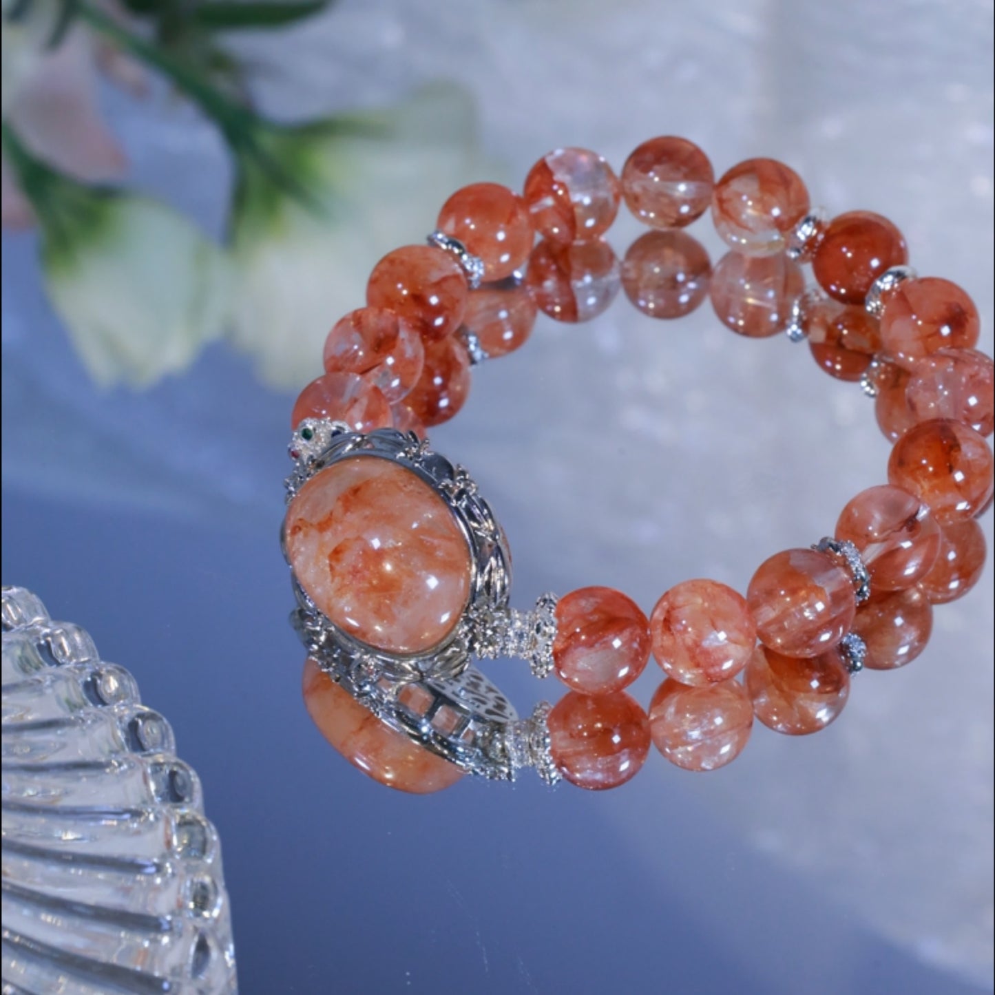 RED HEMATOID QUARTZ BEADED BRACELET,GOOD LUCK AND GOOD FORTUEN