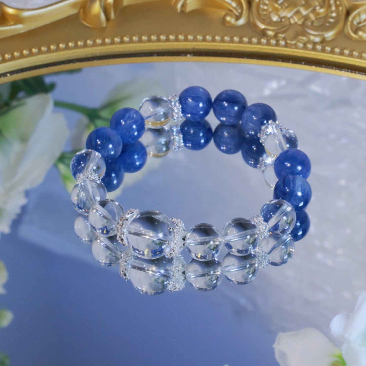 CLEAR QUARTZ AND BLUE QUARTZ BEADED BRACELET,PURIFYING UR SOUL