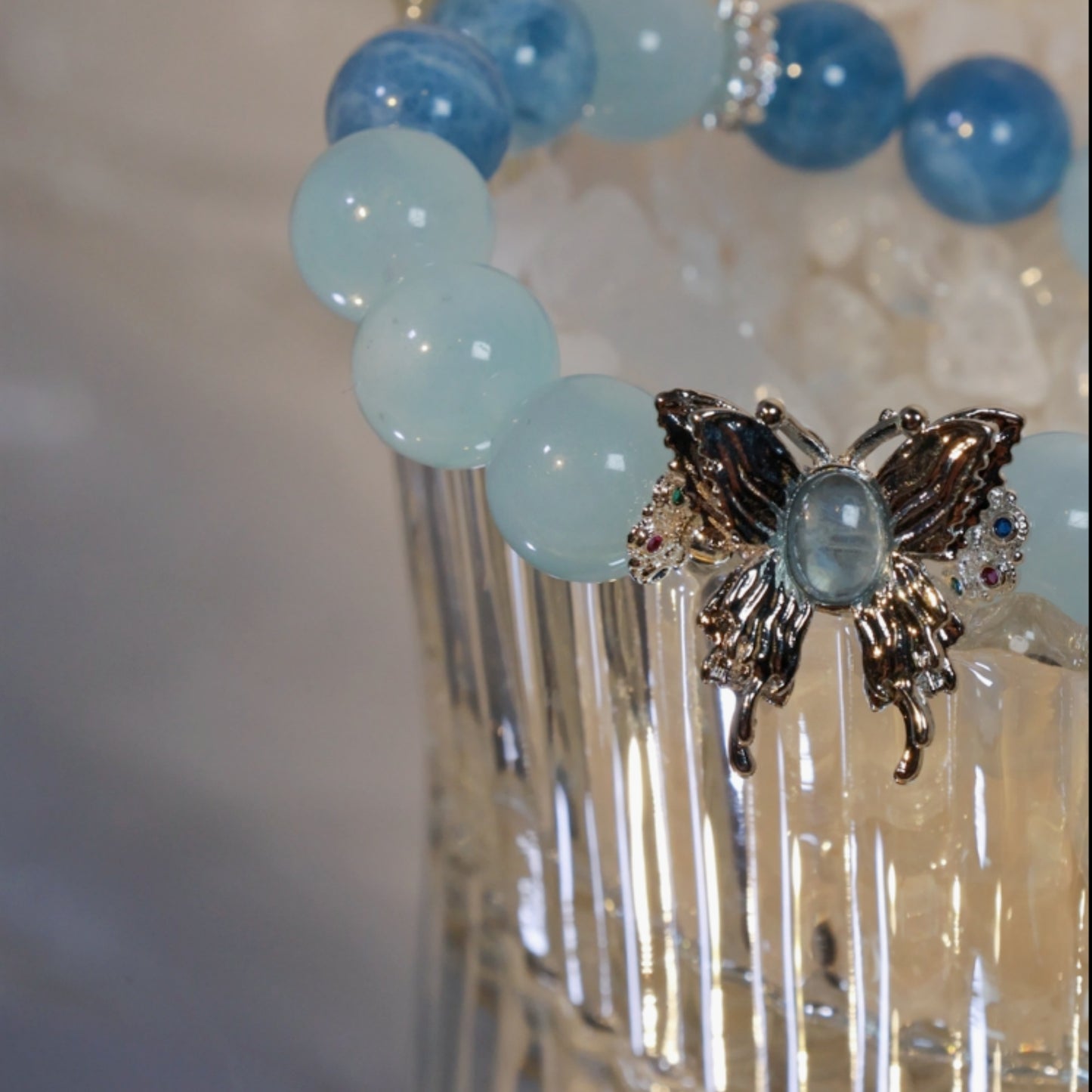 "Mystic Mermaid’s Dream" -Aquamarine beaded bracelet