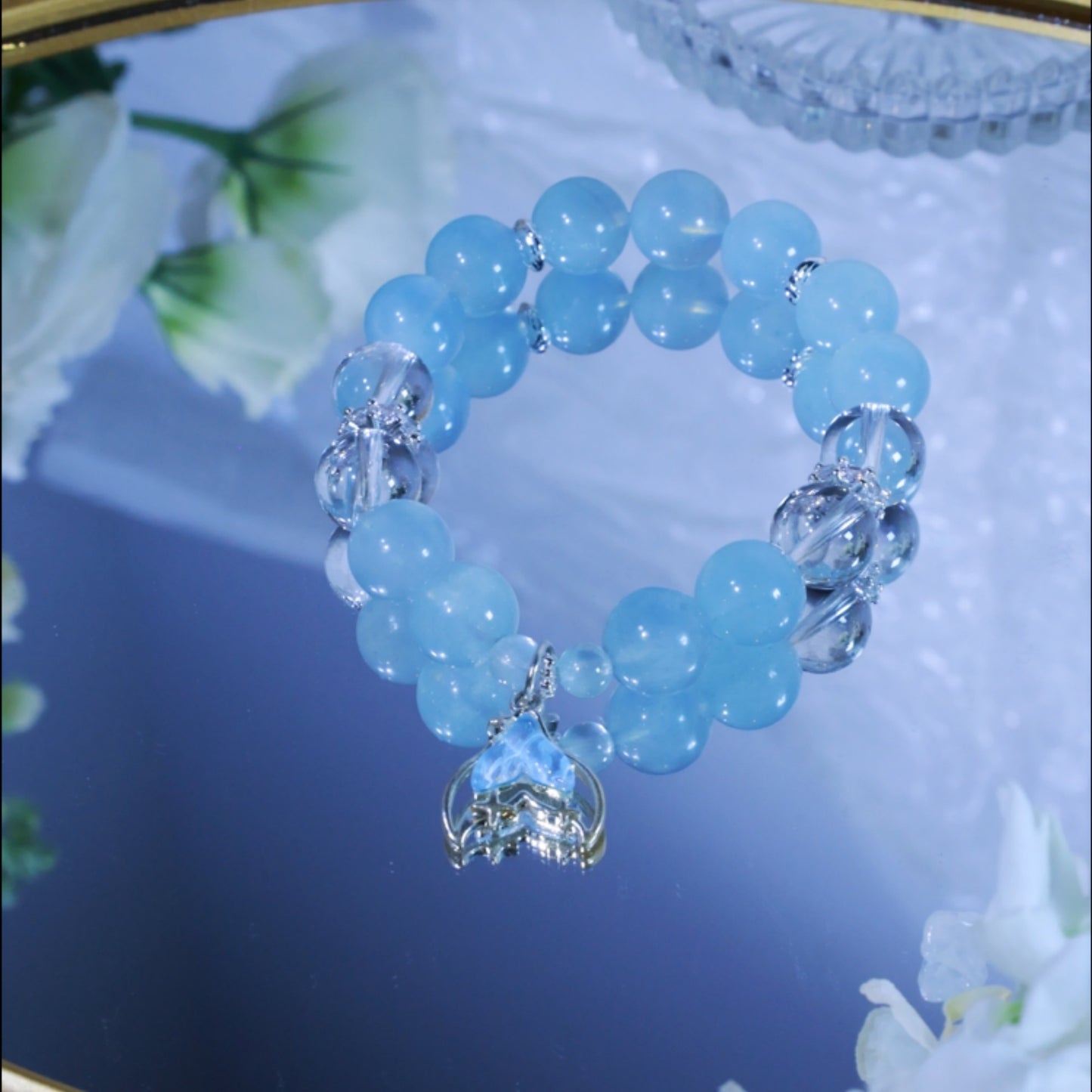 “Crystal Tidesong”- Mermaid’s Frozen Tail & Sea-Born Gem Beaded Bracelet