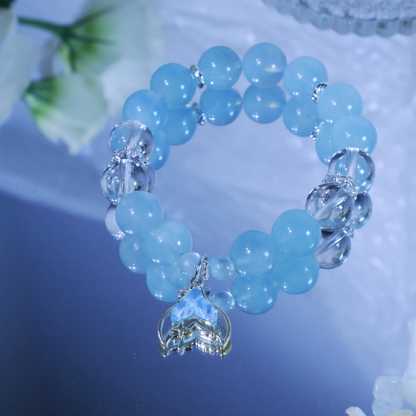 “Crystal Tidesong”- Mermaid’s Frozen Tail & Sea-Born Gem Beaded Bracelet