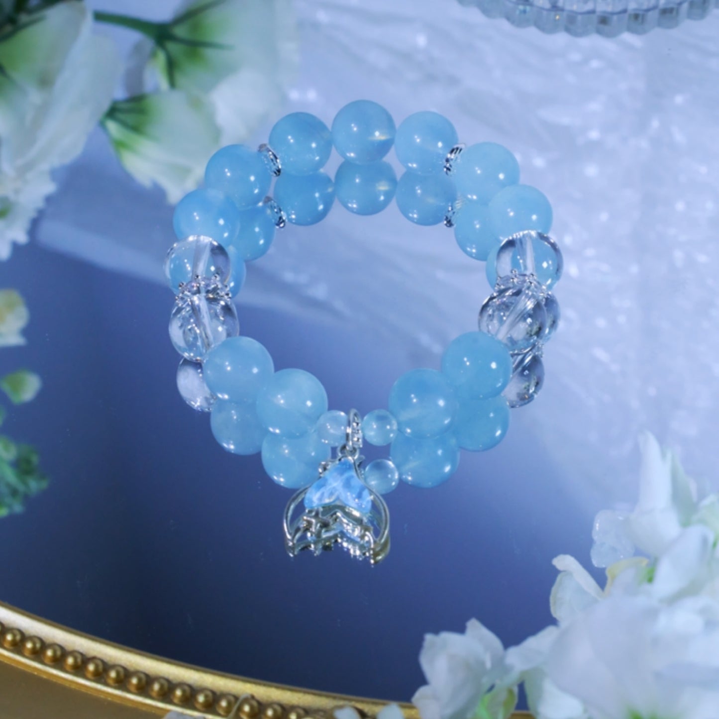 “Crystal Tidesong”- Mermaid’s Frozen Tail & Sea-Born Gem Beaded Bracelet