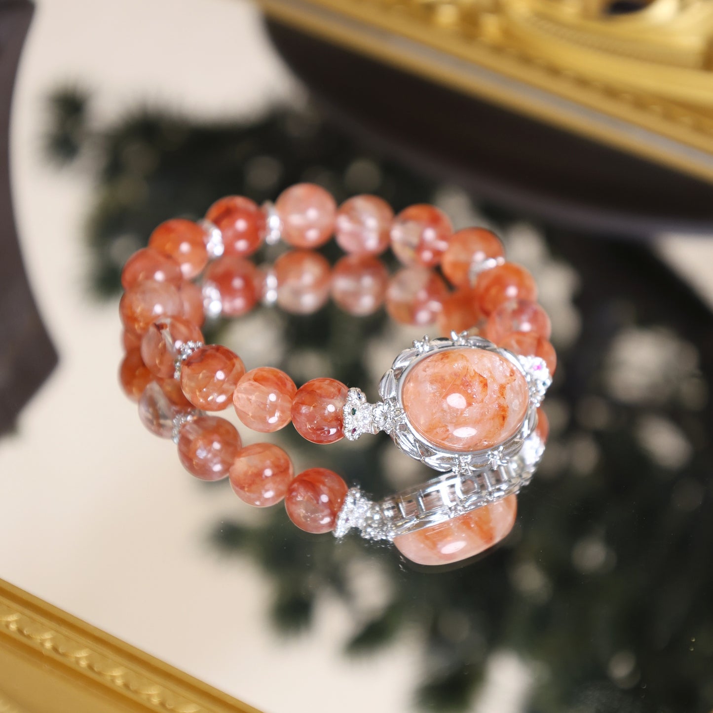 RED HEMATOID QUARTZ BEADED BRACELET,GOOD LUCK AND GOOD FORTUEN