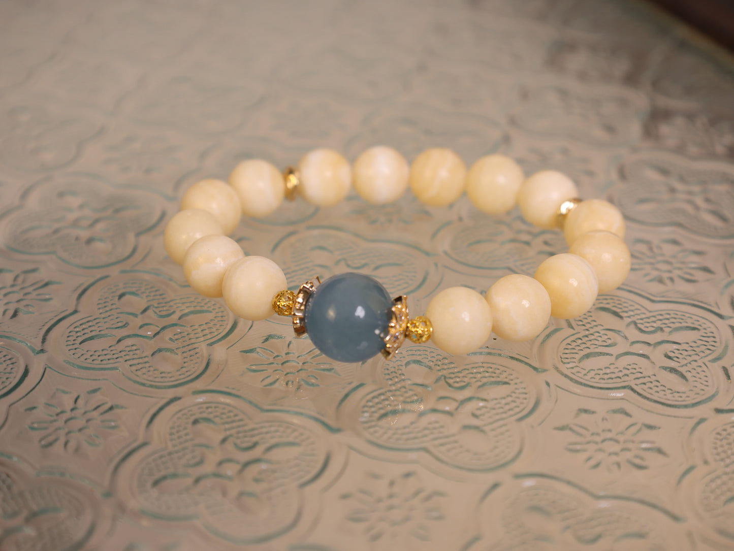 Calcite And  Aquamarine Bracelet,Exploring answear in your depeedest heart