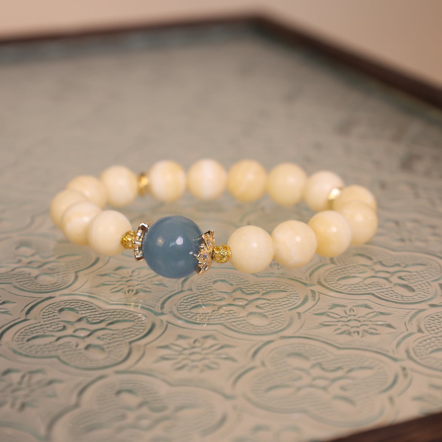 Calcite And  Aquamarine Bracelet,Exploring answear in your depeedest heart