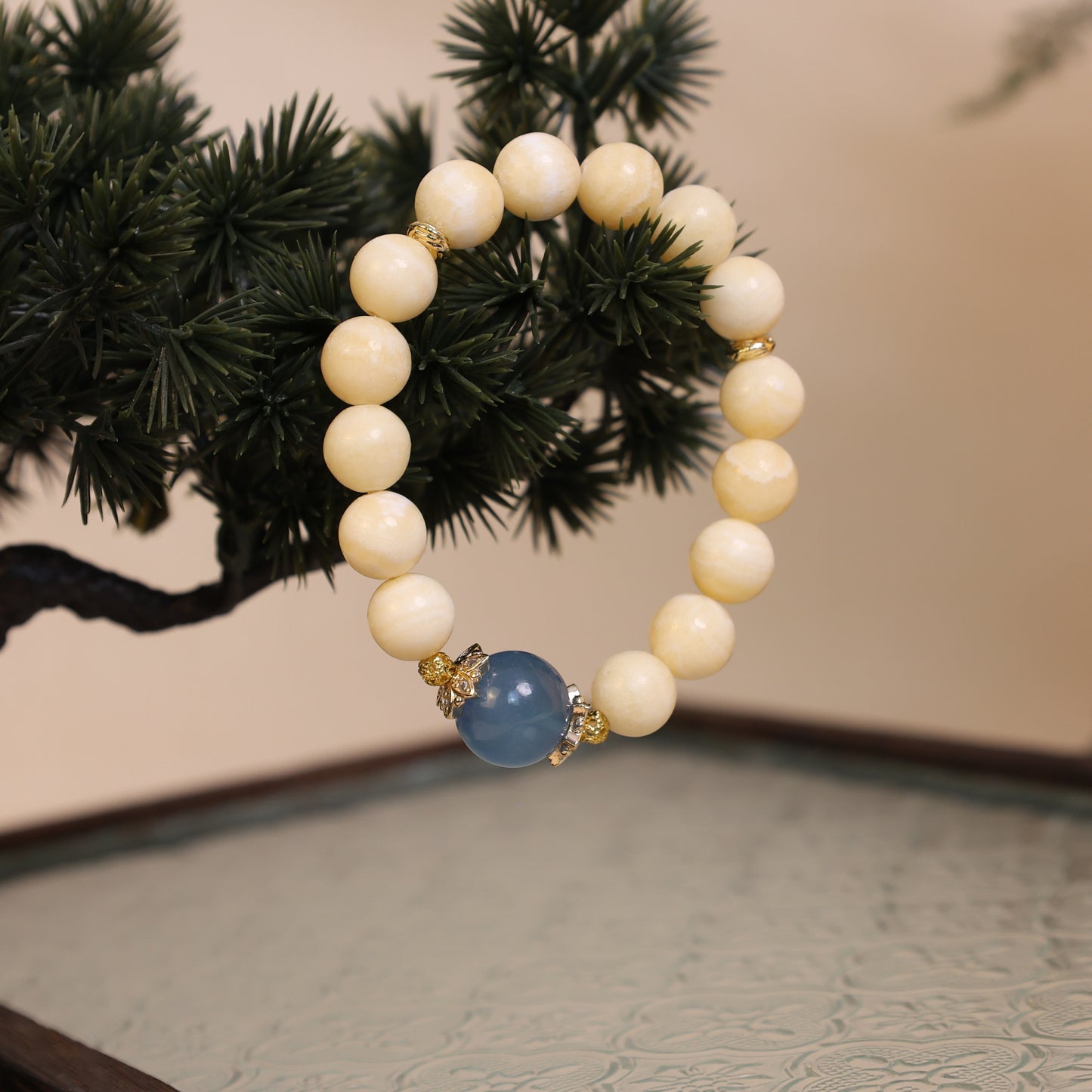 "Golden Solstice“- Sun Kissed Calcite & Ocean's Aquamarine Crown Beaded Bracelect