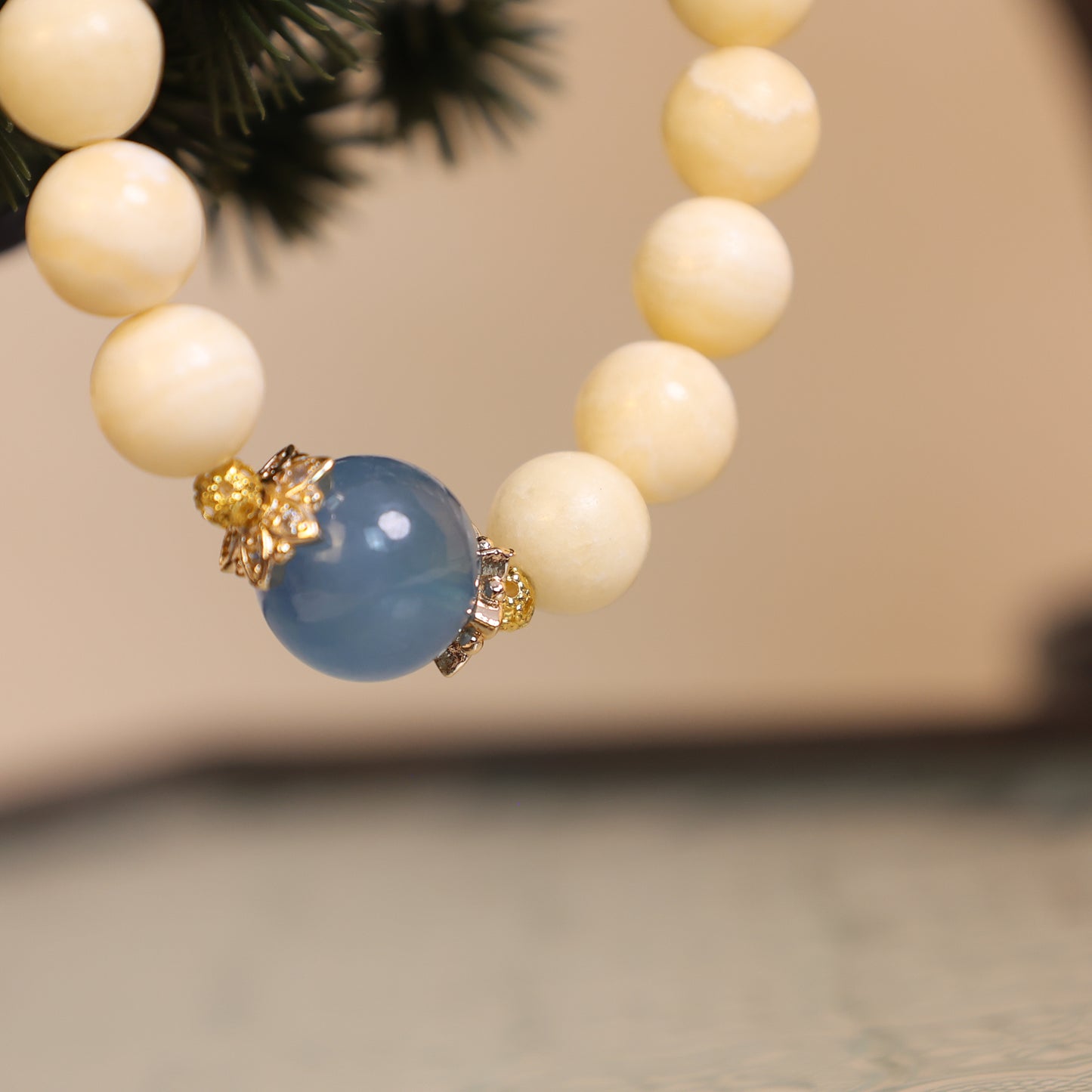 Calcite And  Aquamarine Bracelet,Exploring answear in your depeedest heart