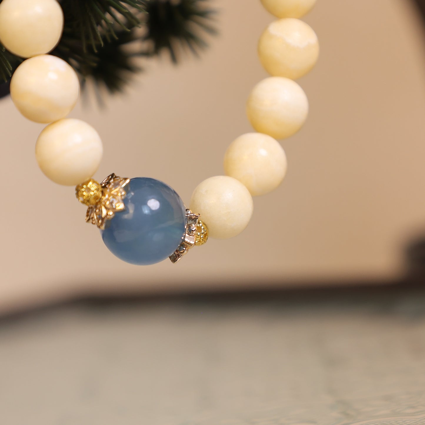 "Golden Solstice“- Sun Kissed Calcite & Ocean's Aquamarine Crown Beaded Bracelect
