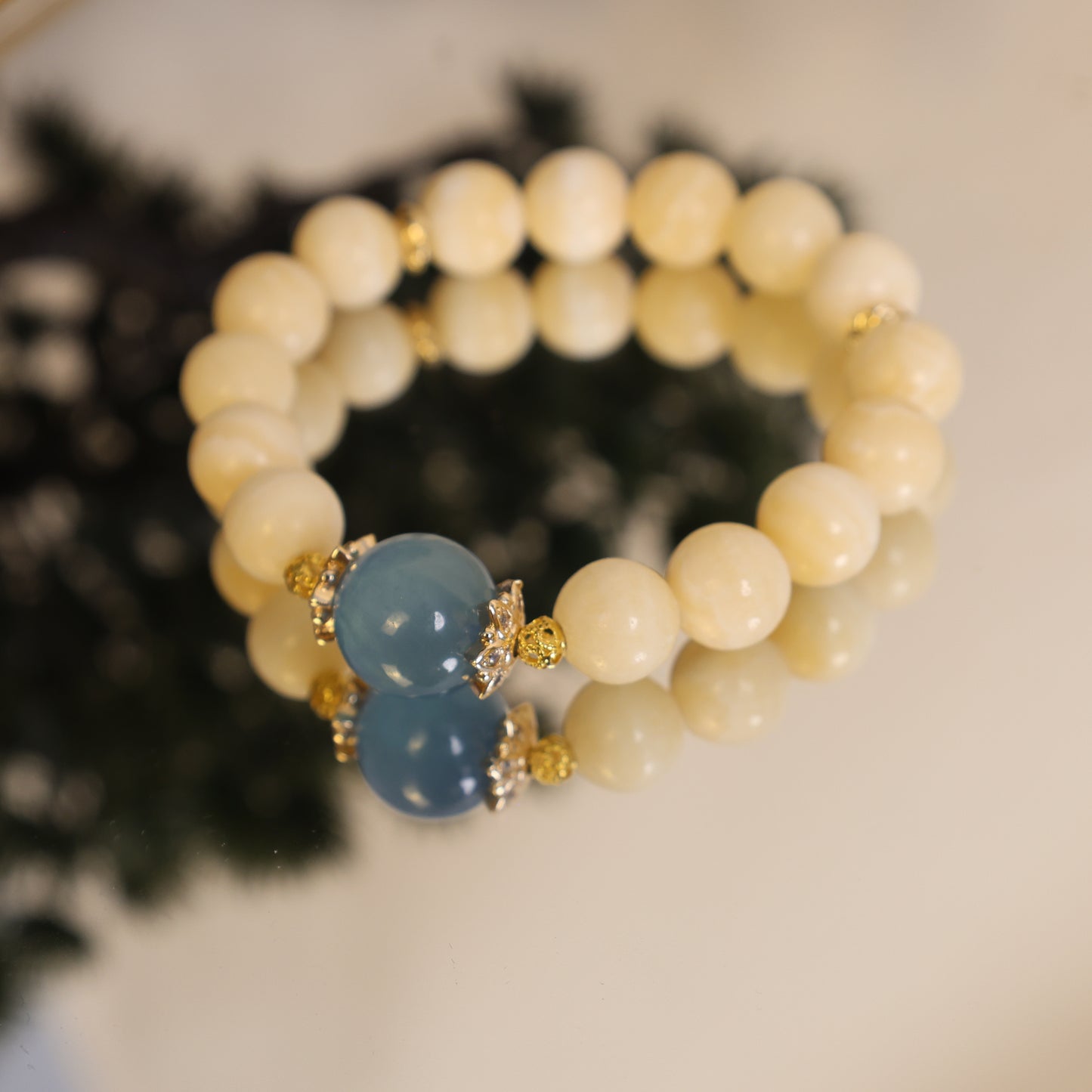 Calcite And  Aquamarine Bracelet,Exploring answear in your depeedest heart