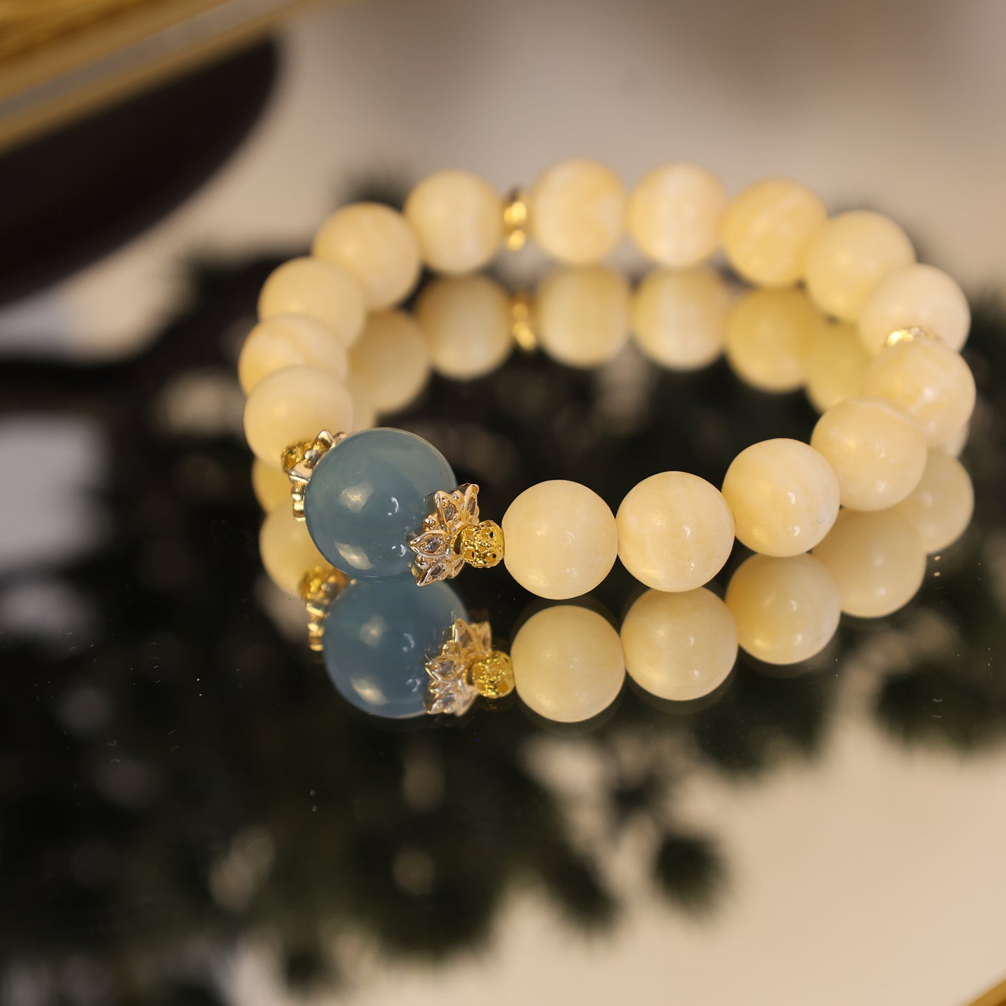 Calcite And  Aquamarine Bracelet,Exploring answear in your depeedest heart