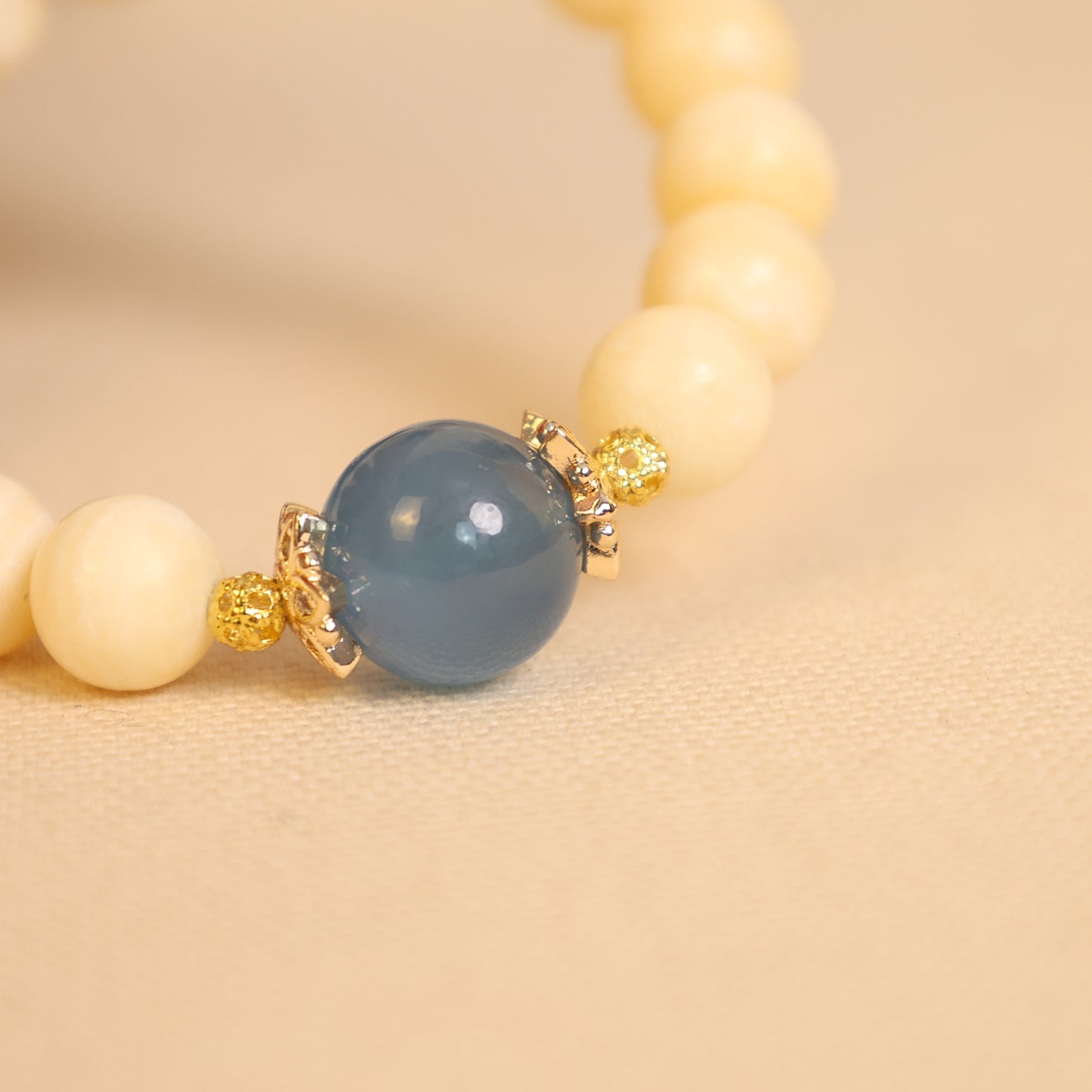 "Golden Solstice“- Sun Kissed Calcite & Ocean's Aquamarine Crown Beaded Bracelect