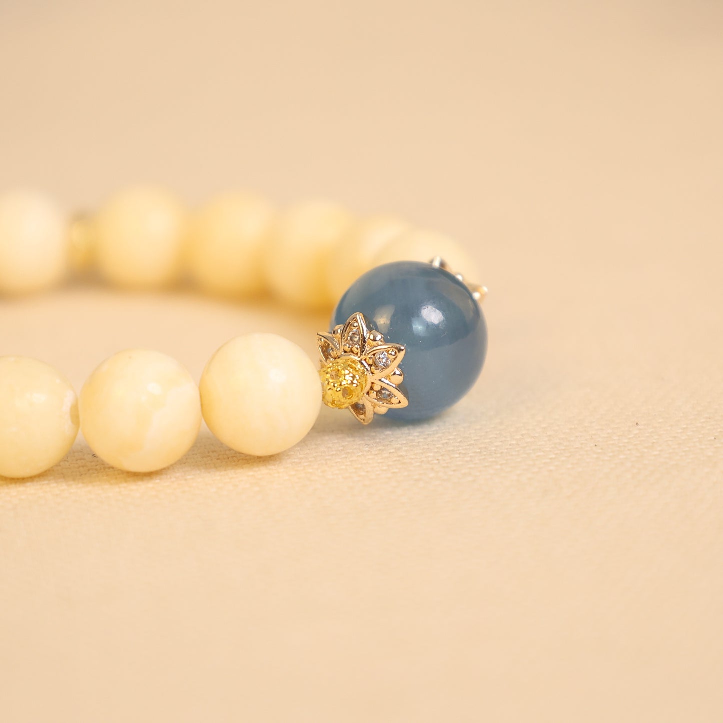 "Golden Solstice“- Sun Kissed Calcite & Ocean's Aquamarine Crown Beaded Bracelect