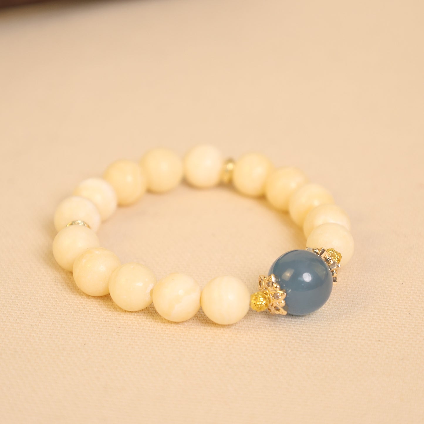 "Golden Solstice“- Sun Kissed Calcite & Ocean's Aquamarine Crown Beaded Bracelect
