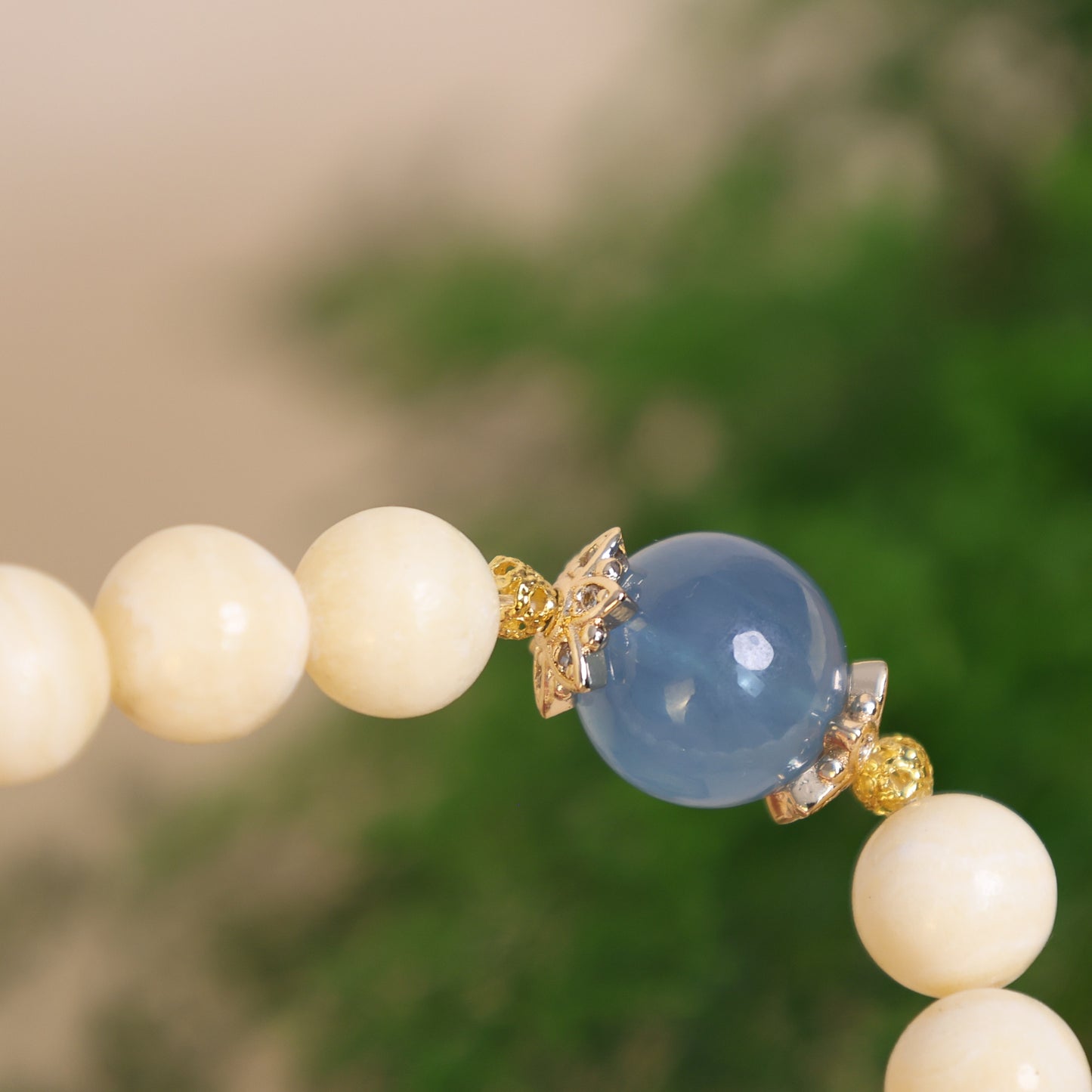 "Golden Solstice“- Sun Kissed Calcite & Ocean's Aquamarine Crown Beaded Bracelect