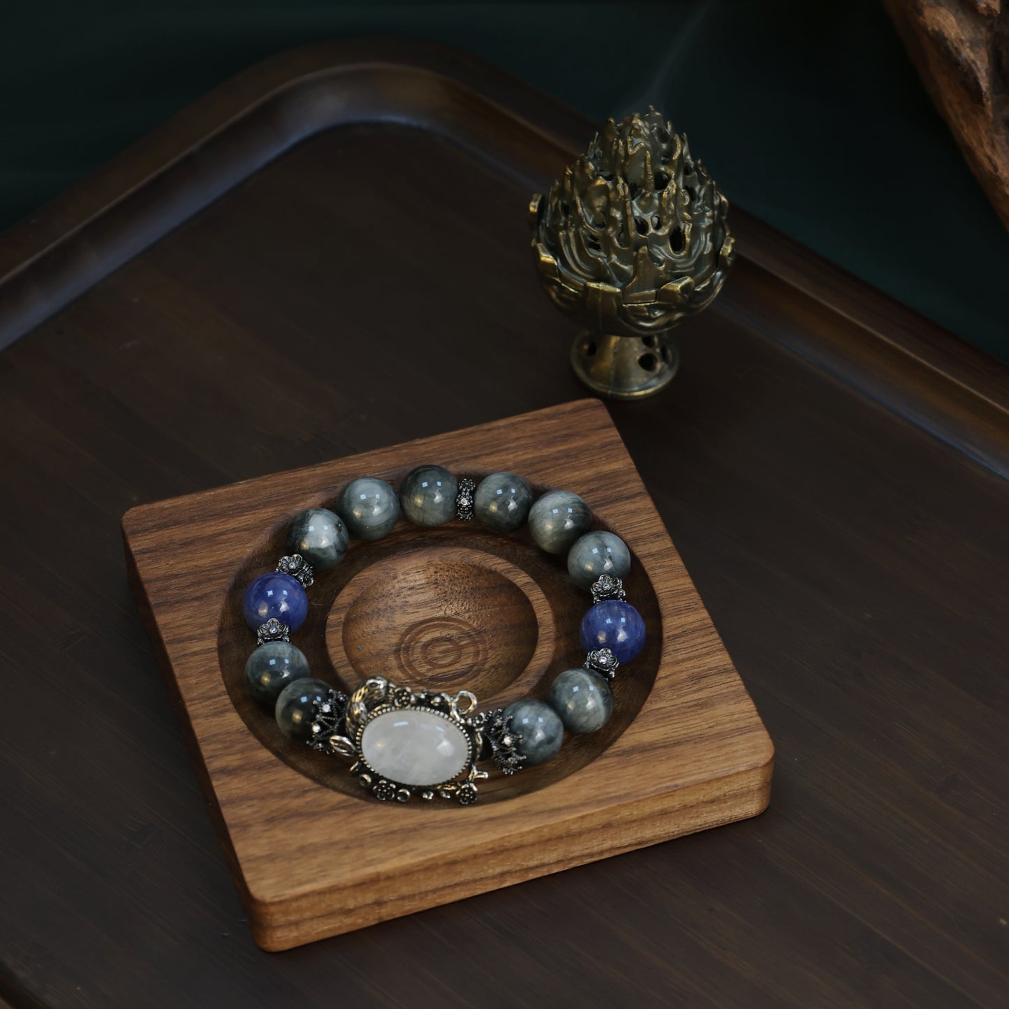 “Celestial Sentinel" – Hawk’s Eye & Astral Kyanite Majesty & Top Azeztulite Beaded Bracelet