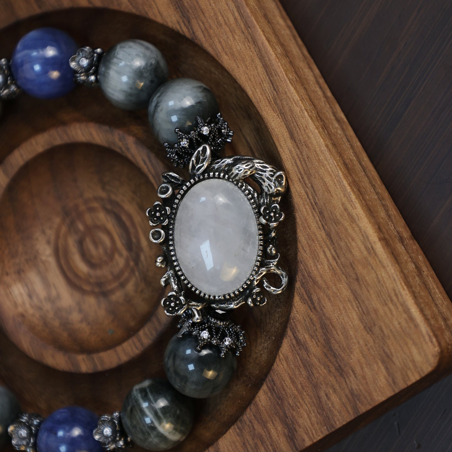 “Celestial Sentinel" – Hawk’s Eye & Astral Kyanite Majesty & Top Azeztulite Beaded Bracelet