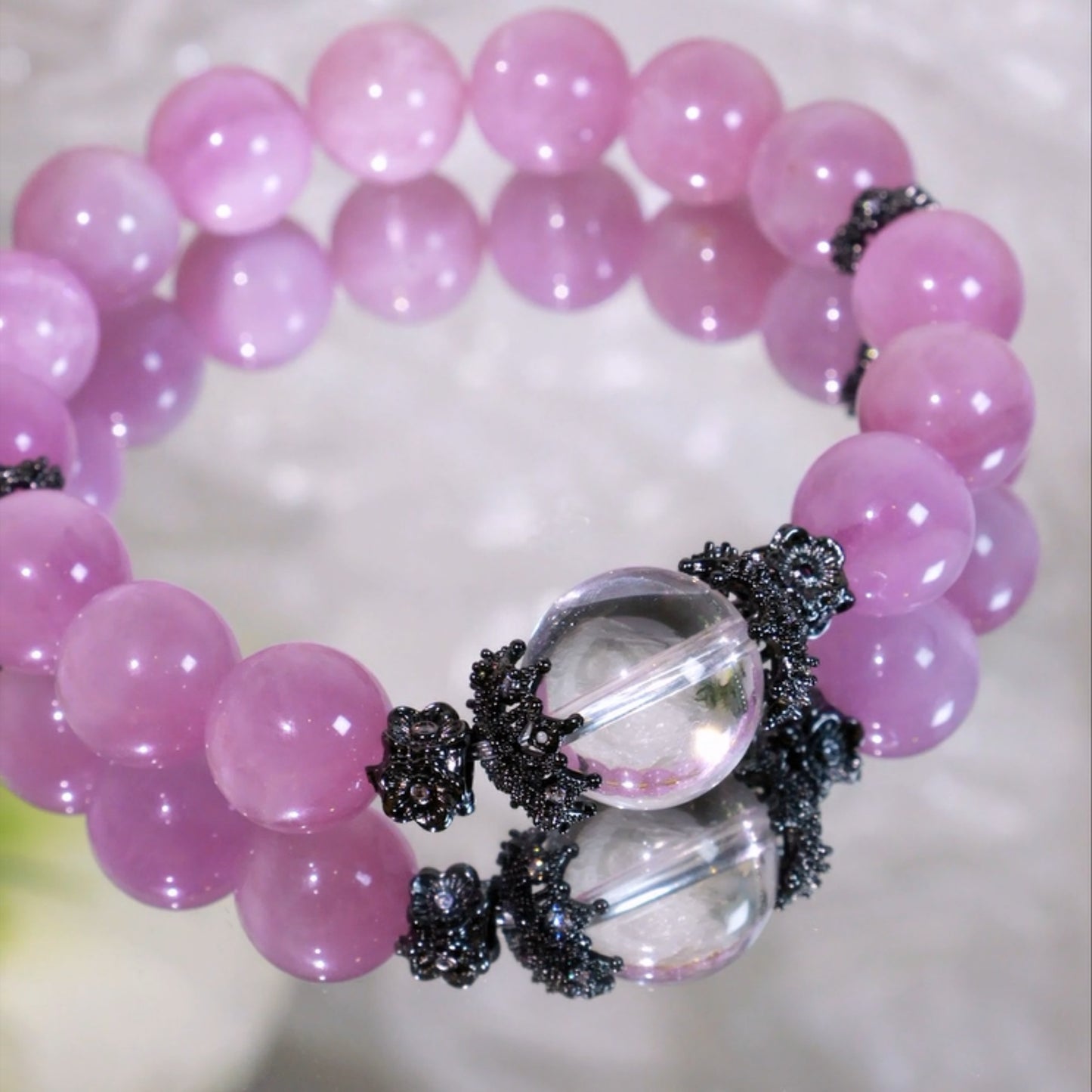 KUNZITE AND CLEAR QUARTZ BEADED BRACELET,HAVE COURAGE AND BE KIND
