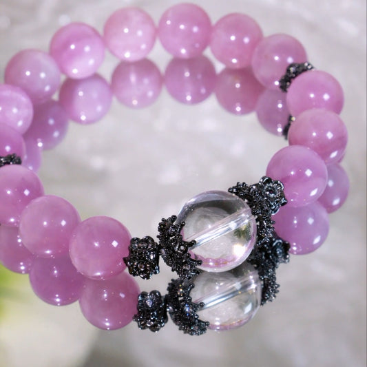 KUNZITE AND CLEAR QUARTZ BEADED BRACELET,HAVE COURAGE AND BE KIND