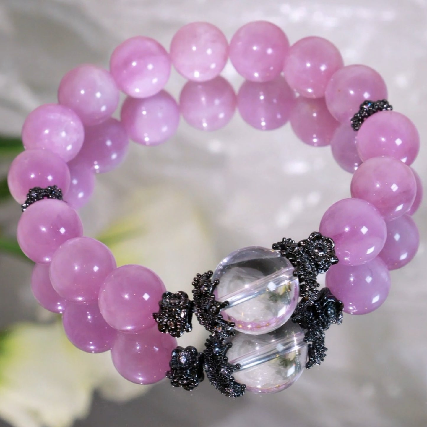 KUNZITE AND CLEAR QUARTZ BEADED BRACELET,HAVE COURAGE AND BE KIND