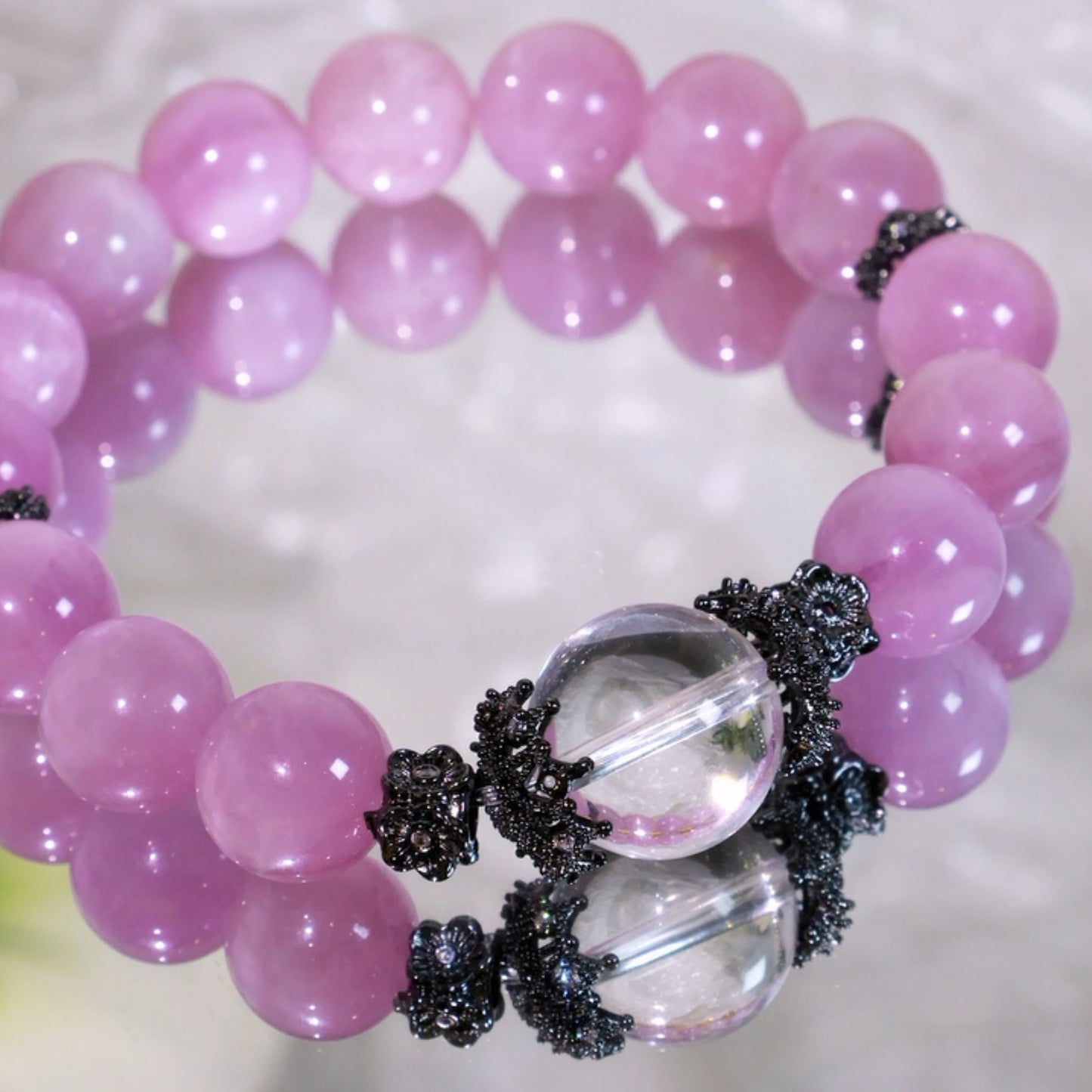 KUNZITE AND CLEAR QUARTZ BEADED BRACELET,HAVE COURAGE AND BE KIND