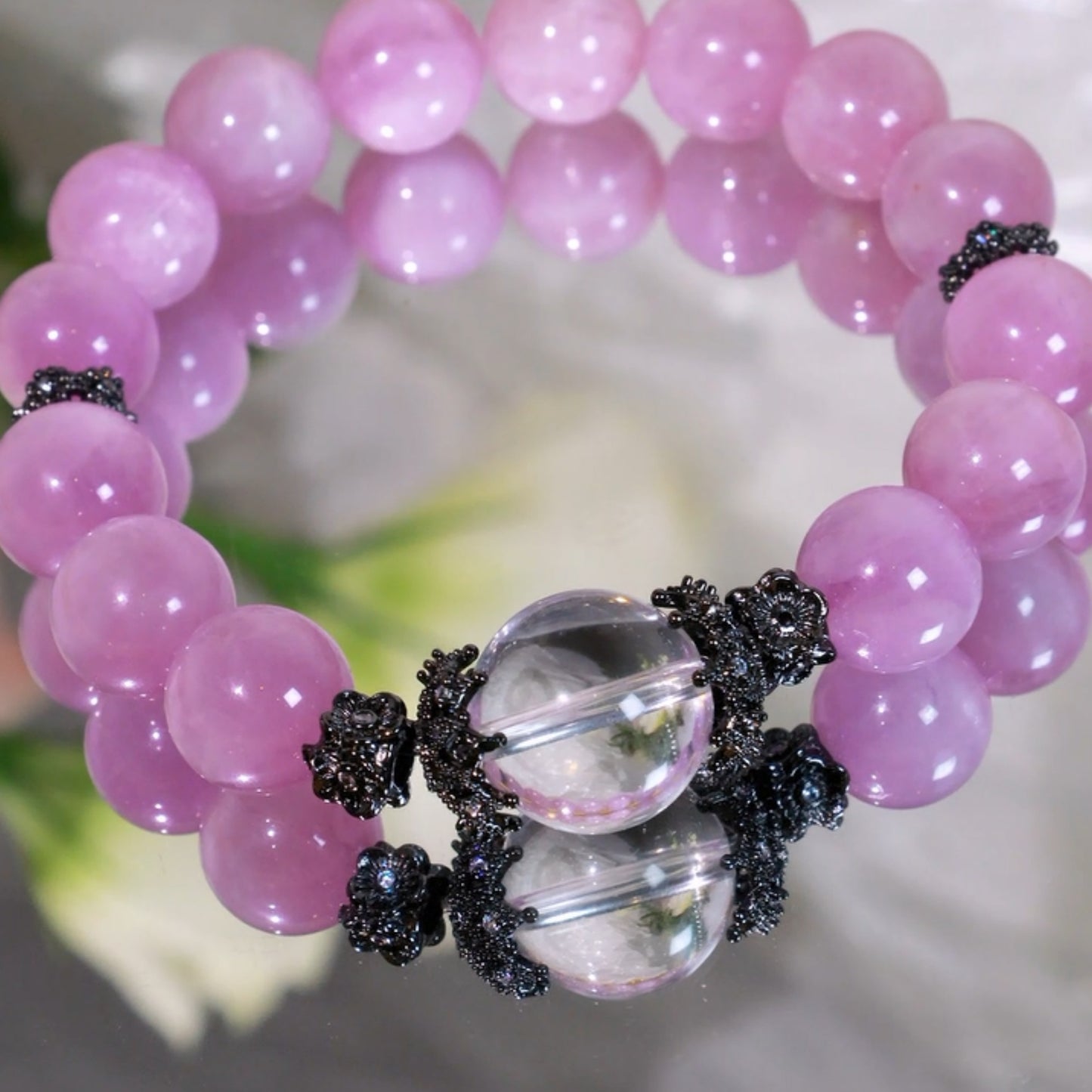 KUNZITE AND CLEAR QUARTZ BEADED BRACELET,HAVE COURAGE AND BE KIND