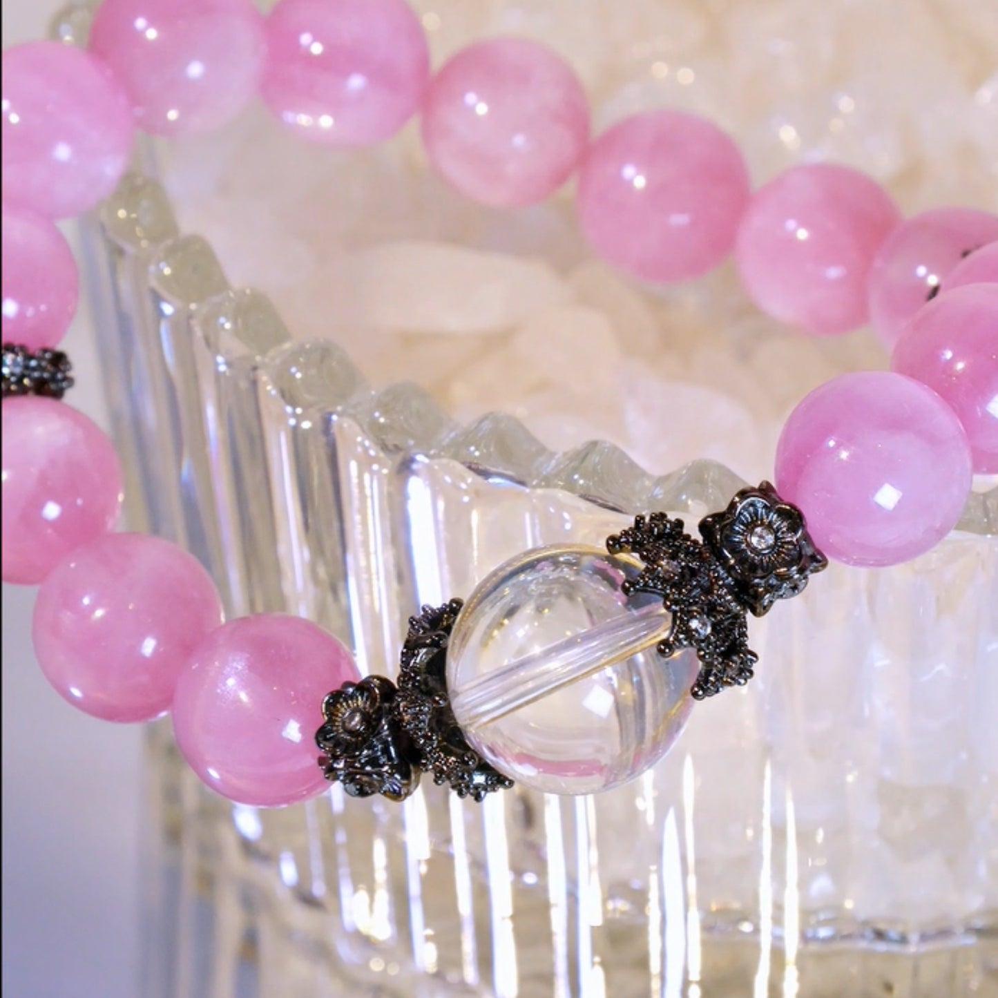 KUNZITE AND CLEAR QUARTZ BEADED BRACELET,HAVE COURAGE AND BE KIND