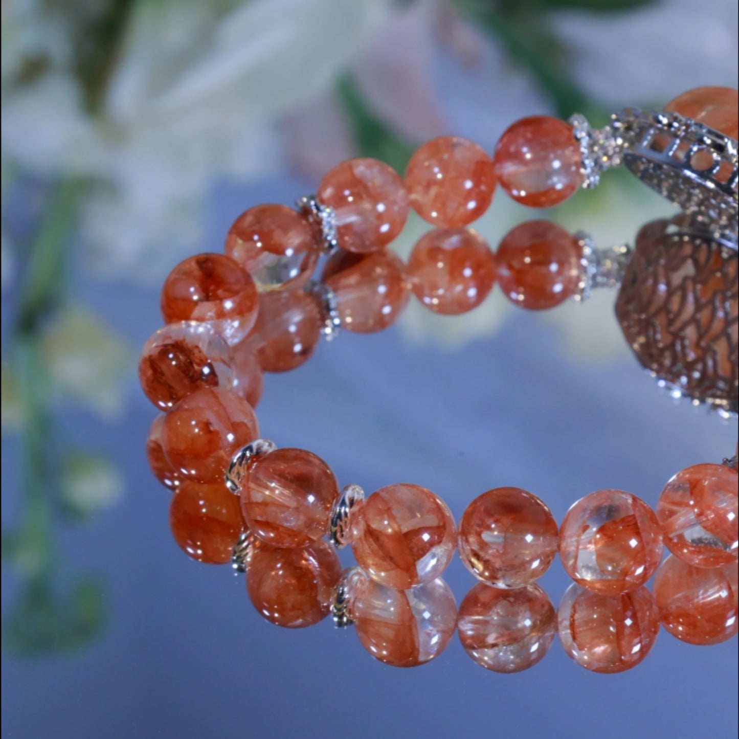 RED HEMATOID QUARTZ BEADED BRACELET,GOOD LUCK AND GOOD FORTUEN