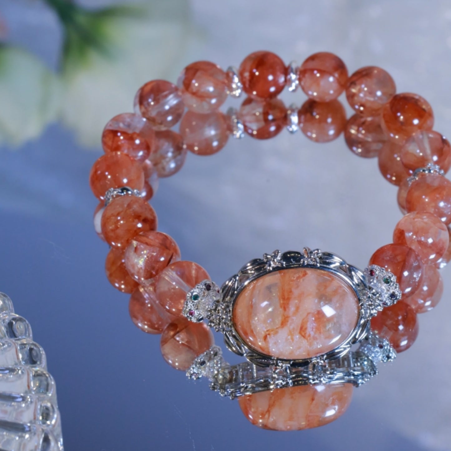 RED HEMATOID QUARTZ BEADED BRACELET,GOOD LUCK AND GOOD FORTUEN