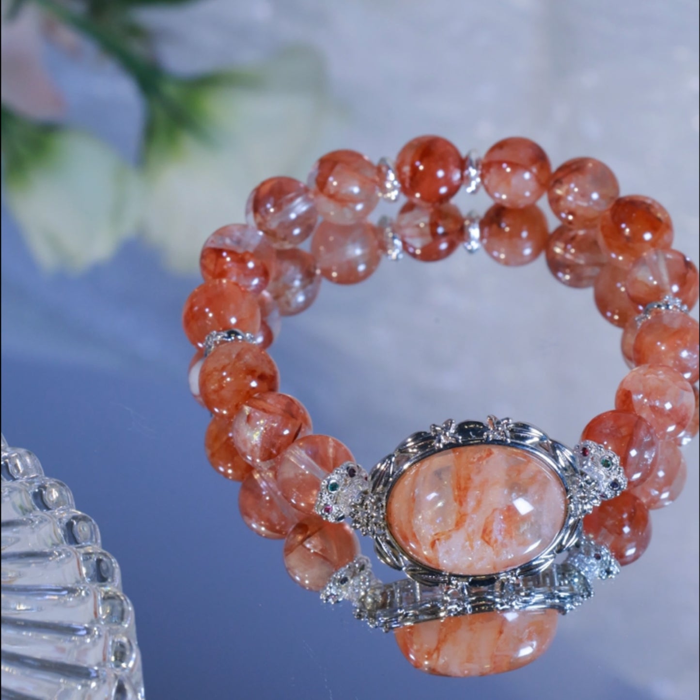 RED HEMATOID QUARTZ BEADED BRACELET,GOOD LUCK AND GOOD FORTUEN