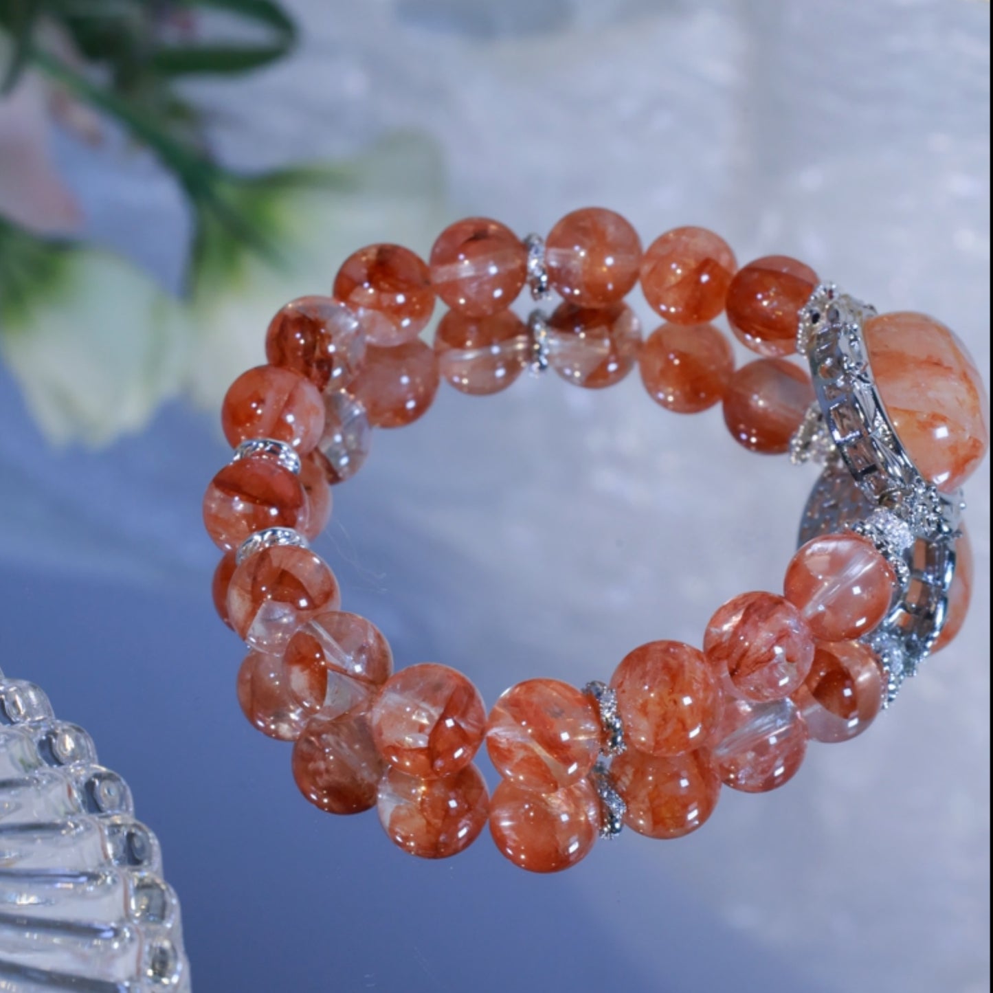 RED HEMATOID QUARTZ BEADED BRACELET,GOOD LUCK AND GOOD FORTUEN