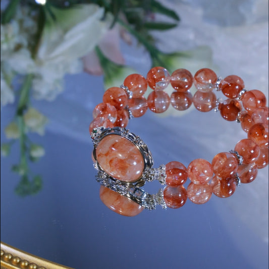 RED HEMATOID QUARTZ BEADED BRACELET,GOOD LUCK AND GOOD FORTUEN