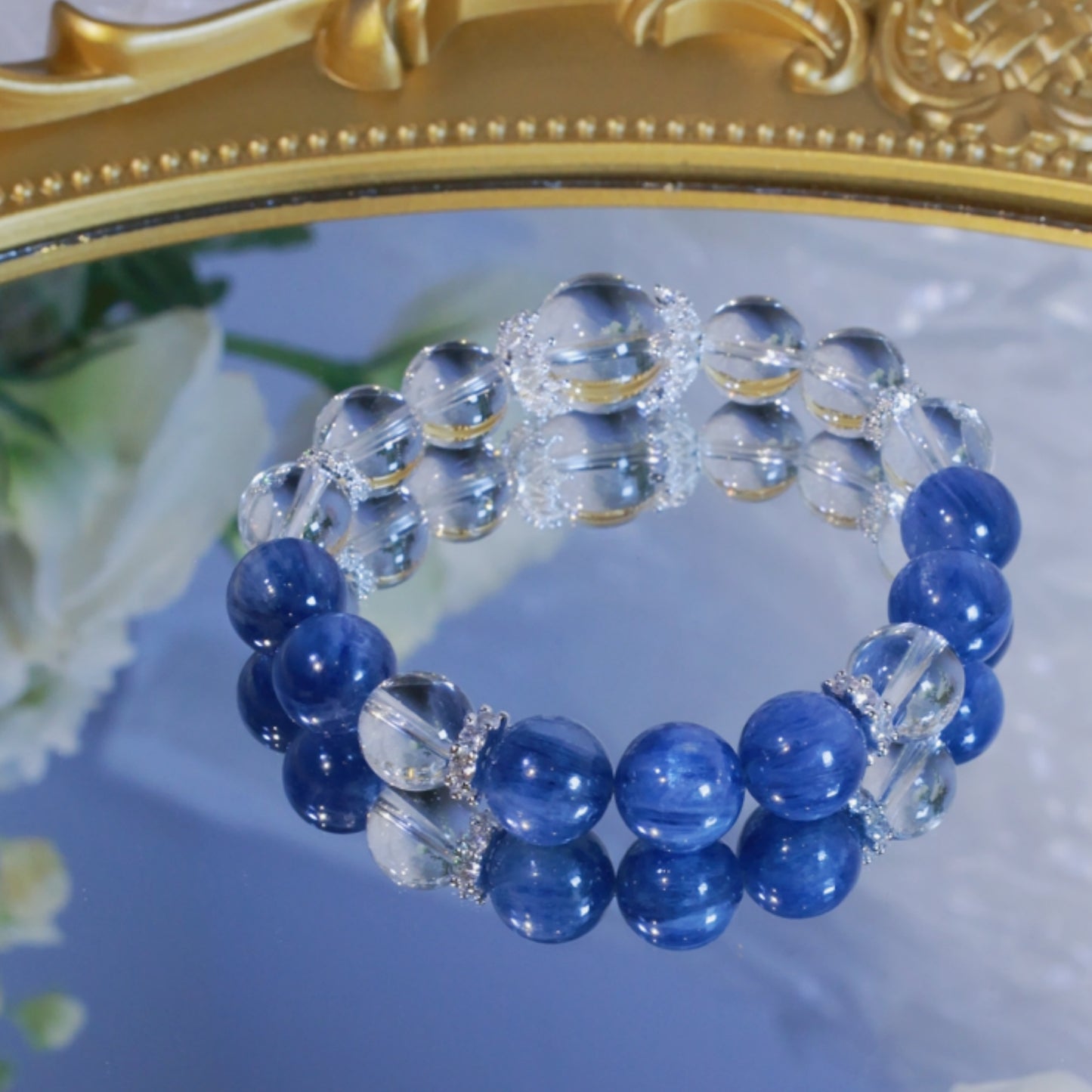 CLEAR QUARTZ AND BLUE QUARTZ BEADED BRACELET，PURIFYING UR SOUL