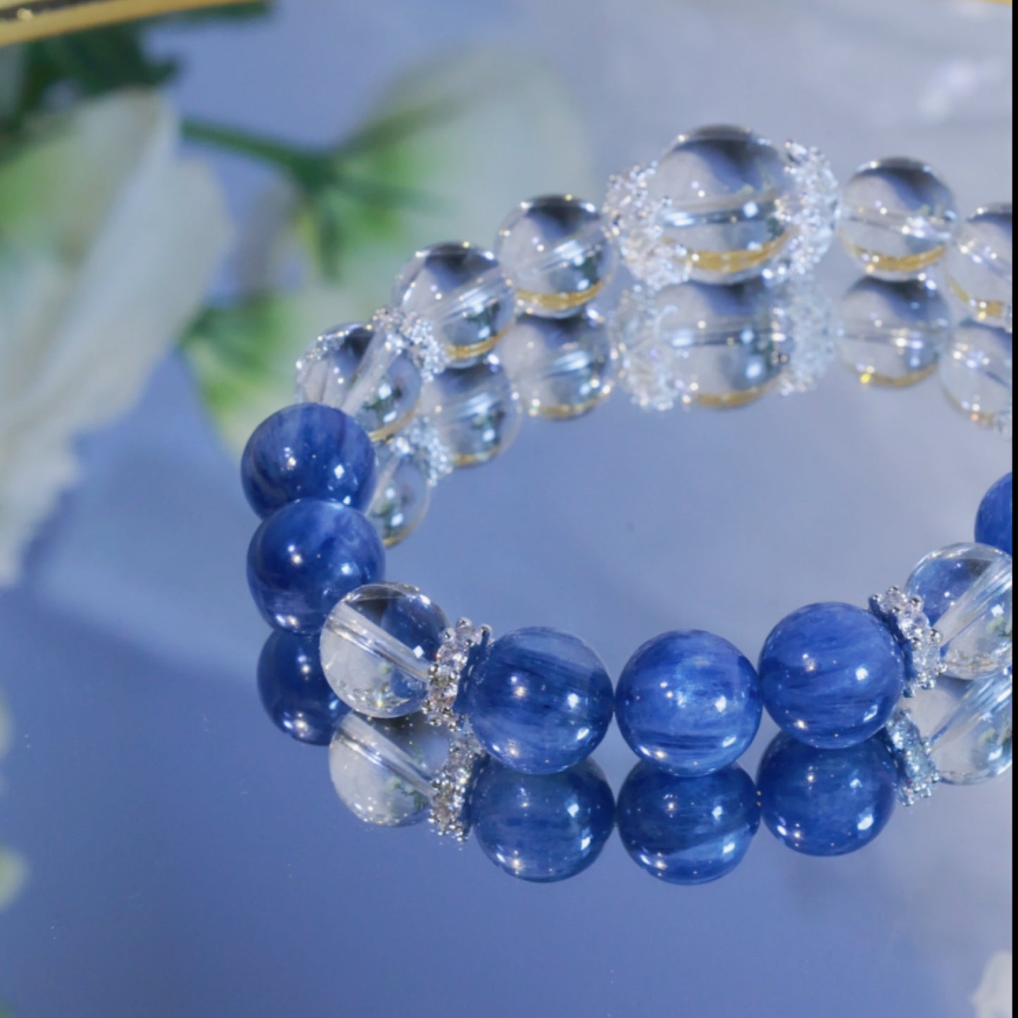 CLEAR QUARTZ AND BLUE QUARTZ BEADED BRACELET，PURIFYING UR SOUL