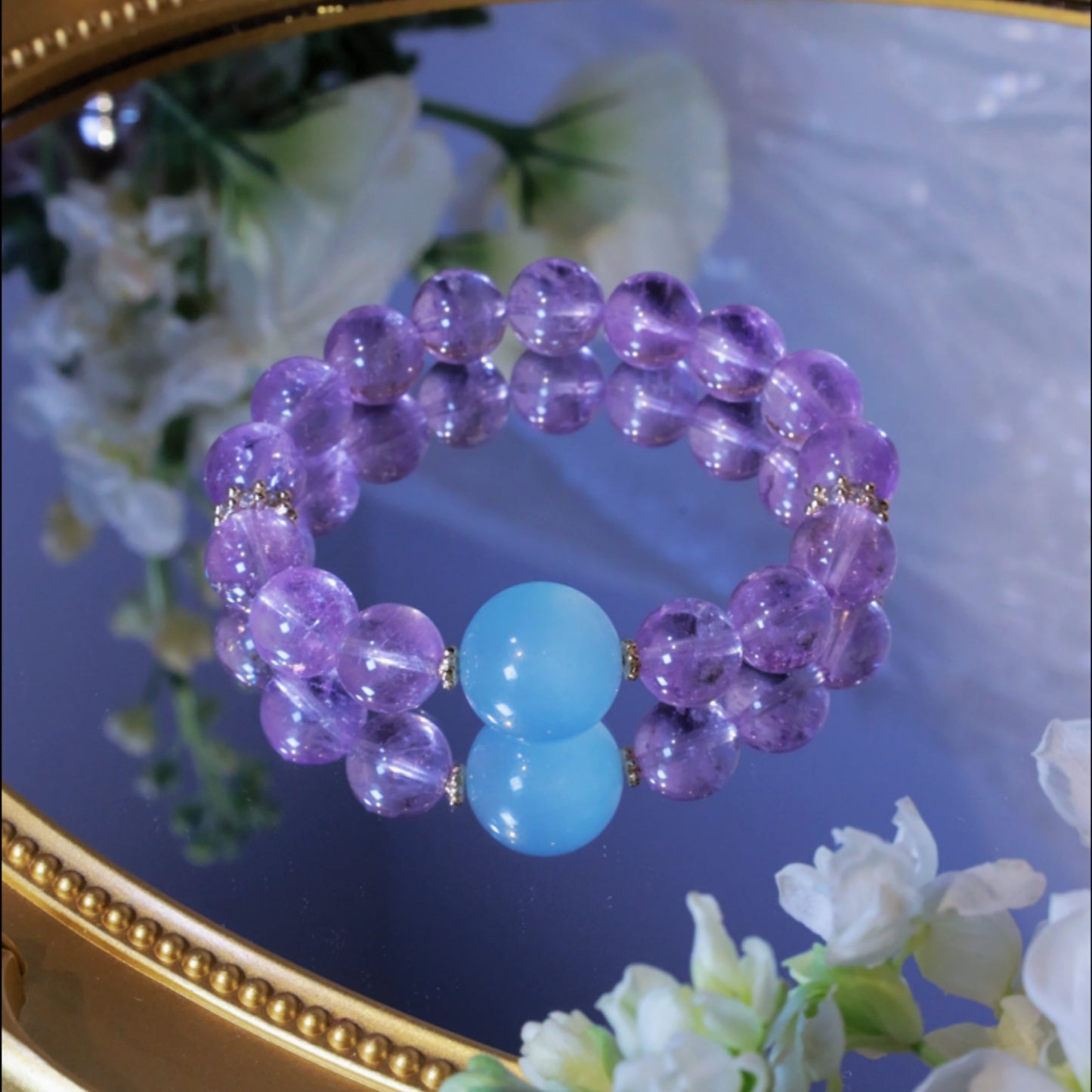SERENITY’S OCEAN & SKY-LAVENDER AMETHYST WITH BIG AQUAMARINE BEAD BRACELET
