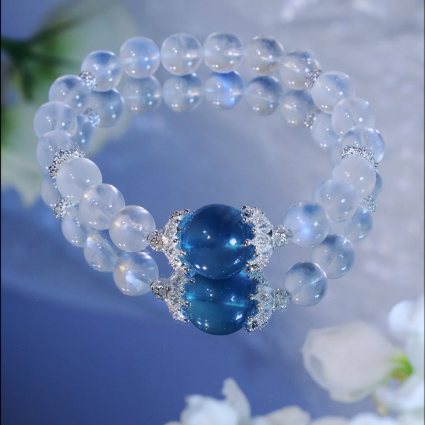 "Serenity Wave – Aquamarine &amp; Moonstone Energy Beaded Bracelet"