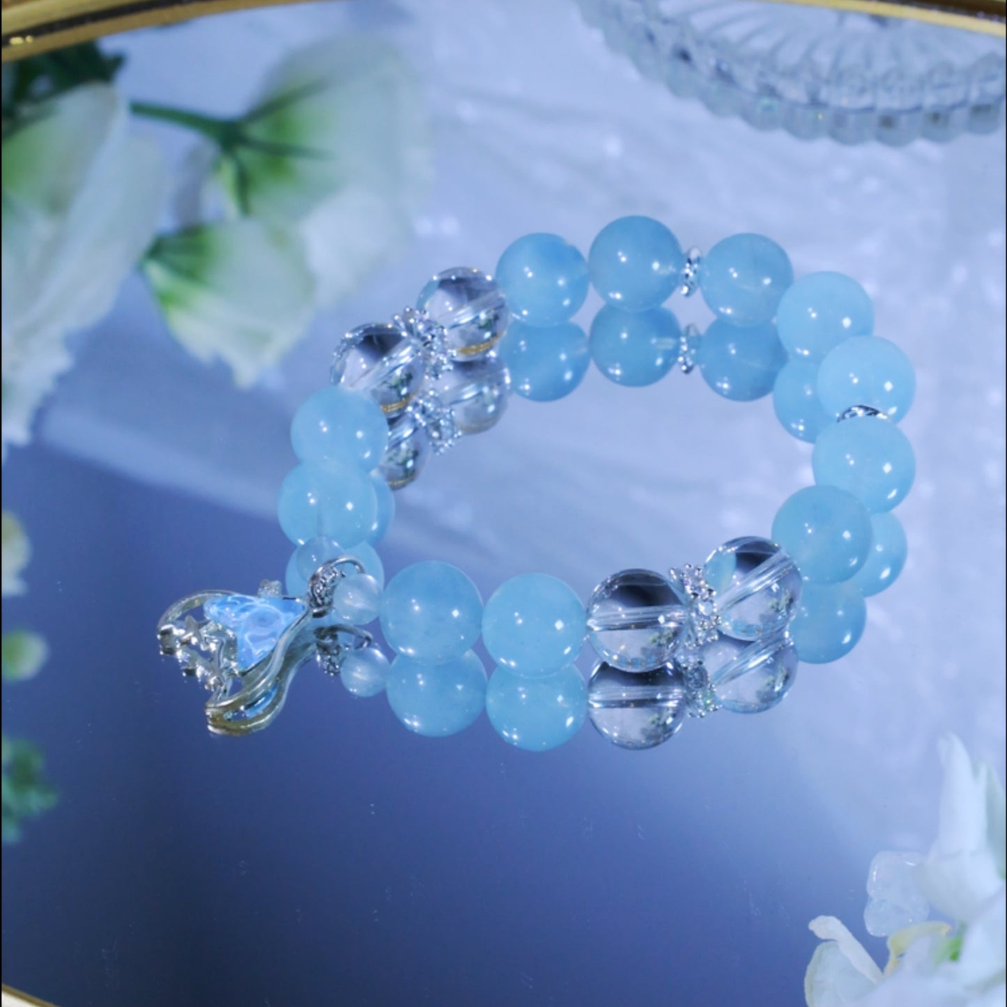 “Crystal Tidesong”- Mermaid’s Frozen Tail & Sea-Born Gem Beaded Bracelet