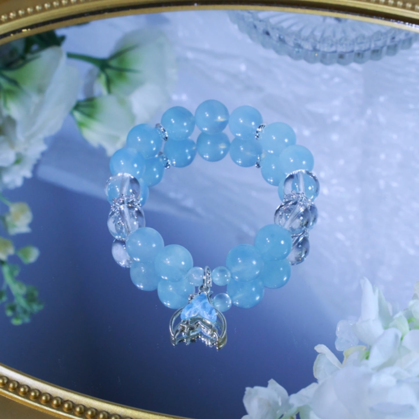 “Crystal Tidesong”- Mermaid’s Frozen Tail & Sea-Born Gem Beaded Bracelet