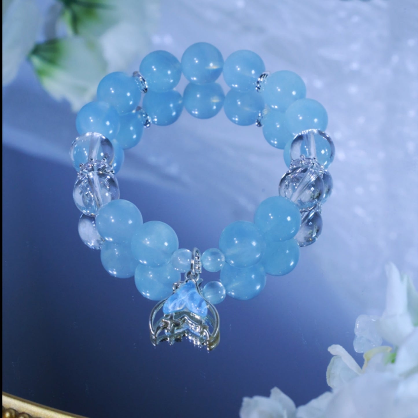 “Crystal Tidesong”- Mermaid’s Frozen Tail & Sea-Born Gem Beaded Bracelet