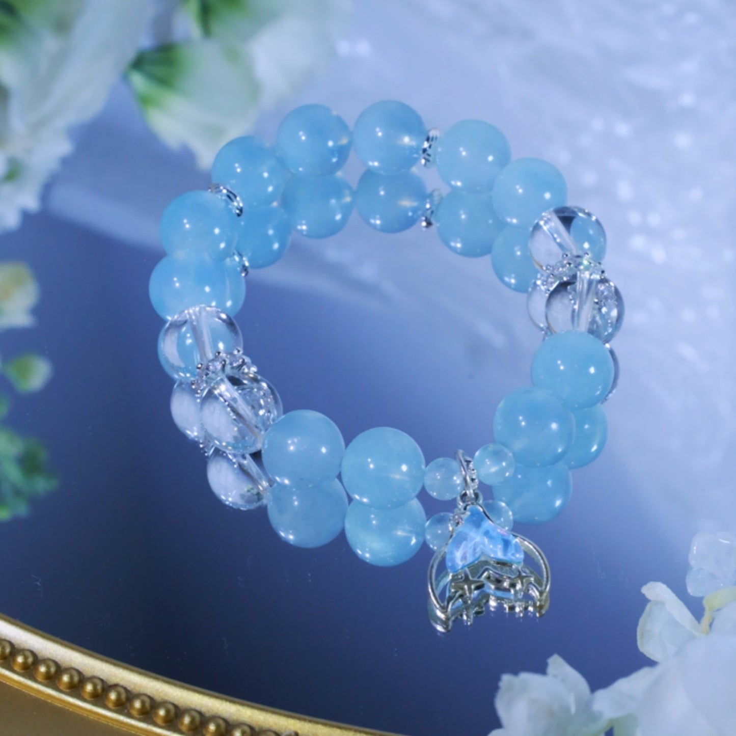 “Crystal Tidesong”- Mermaid’s Frozen Tail & Sea-Born Gem Beaded Bracelet