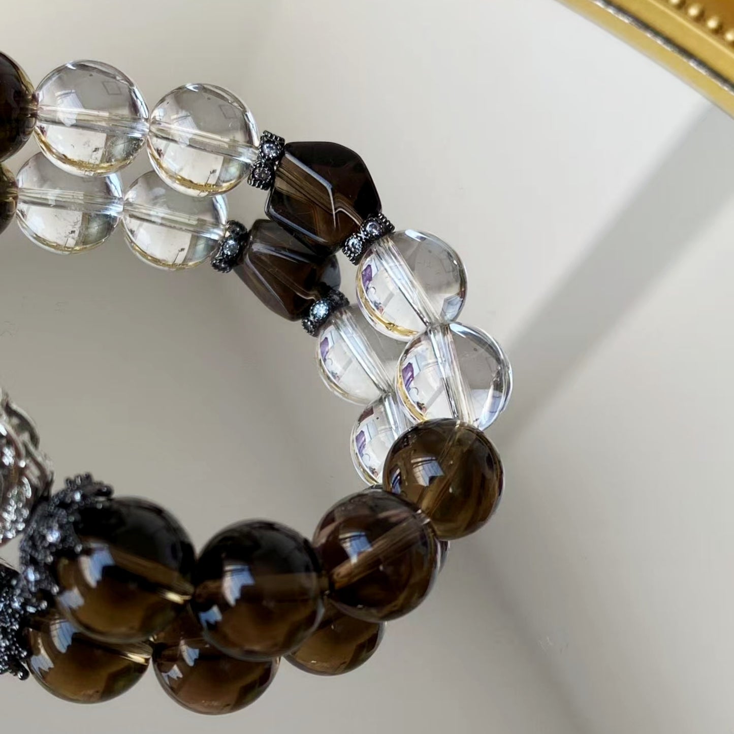 "ROOTED IN LIGHT" – SMOKY CRYSTAL & CLEAR CRYSTAL BEADED BRACELET